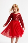 Ana barnklänning röd, paljettklänning barn, festklänning flickor, julklänning barn, barnkläder bröllop, prinsessklänning barn, tyllklänning barn, barnmode, eleganta barnkläder, barnaccessoarer
