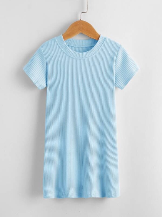 barnklänning, bomullsklänning, sky blue eve, flickklänning, modern barnmode, behaglig klänning, ribbad textur klänning, pudrig blå, barnmode, storlek 86/92 till 128