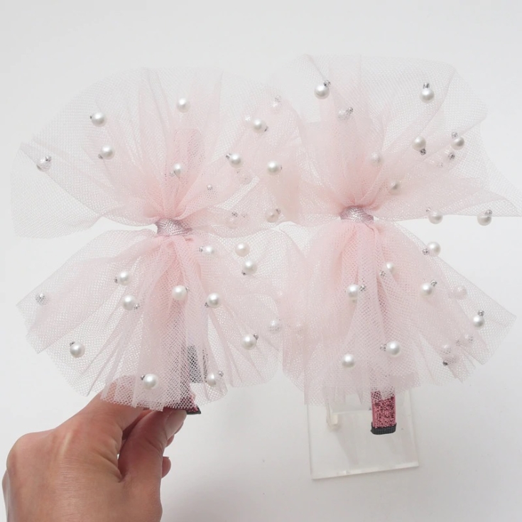 tyllhårband, hårband med pärlor, barnaccessoarer, ljusrosa hårband, eleganta hårband, tillbehör för tjejer, hårband för barn