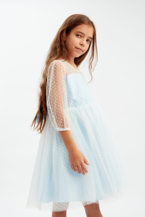 Gisele Blue barnklänning, prinsessklänning för flickor, tyllklänning barn, blå festklänning, kommundagskläder, barnhögtidskläder, kvalitetsbarnmode