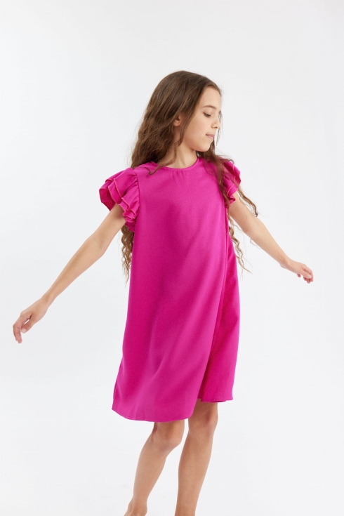 fuchsia barnklänning, Iris klänning, festklänning flicka, elegant barnklänning, barnkläder ceremoni, barnmode fest, flickkläder bröllop, klänning med volangärmar