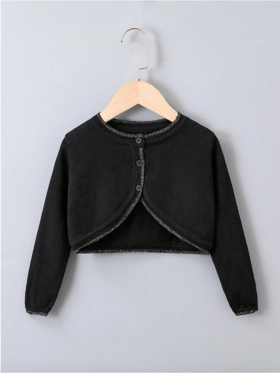 barnbolero, Magnolia bolero, svart bolero för flickor, eleganta barnkläder, formella kläder för barn, flickkläder med guldtråd, komfortabla barnkläder, barnmode, kläder för unga dame