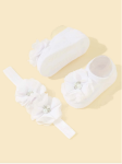 barnset, vita blommor, halkfria strumpor, mjukt hårband, barnkläder, elegans för barn, speciella tillfällen barnkläder, barnsäkerhet, unik design, presentidé för nya föräldrar