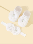 barnset, vita blommor, halkfria strumpor, mjukt hårband, barnkläder, elegans för barn, speciella tillfällen barnkläder, barnsäkerhet, unik design, presentidé för nya föräldrar