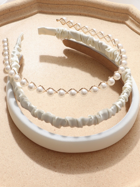 pärlbandsset för flickor, eleganta huvudband, barnaccessoarer, krämnyanser huvudband, festliga huvudband för barn, daglig elegans för flickor, lyxiga barnaccessoarer, pärldekorerade huvudband, komfortabla huvudband för barn,