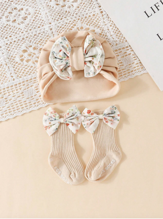 barnset, eleganta strumpor, bomullsturban, halkfria strumpor, barnkläder, spädbarnsaccessoarer, babytillbehör, dopgåva, födelsedagspresent, barnmode, högkvalitativa barnprodukter