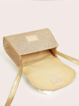 gyllene handväska flicka, festlig barnväska, mode tillbehör för barn, glitter handväska, axelväska för flickor, crossbody barnväska, presentidéer för flickor, unik barnaccessoar