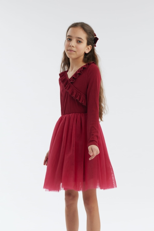 festklänning, barnkläder, klänning för flickor, eleganta barnkläder, burgund festklänning, Mika klänning, bröllopskläder för barn, födelsedagskläder, ceremonikläder för barn