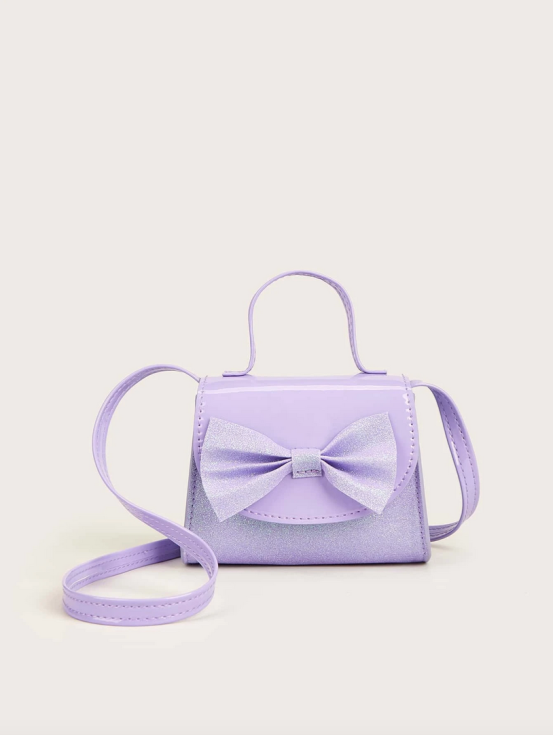 lavenderväska för flickor, elegant flickhandväska, handväska med rosett, barnväska, festväska för flickor, lavenderväska, present till flicka