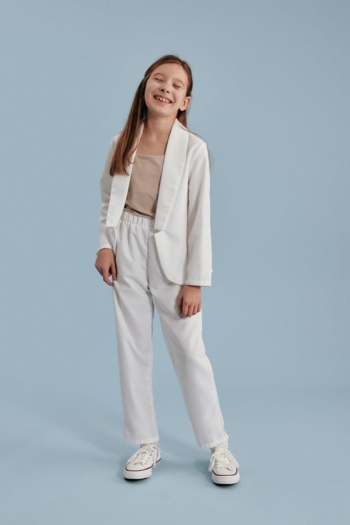 flickkläder för högtider, elegant set för flickor, vita byxor och kavaj, festkläder för barn, bröllopskläder flicka, födelsedagskläder flicka, barnkläder för speciella tillfällen