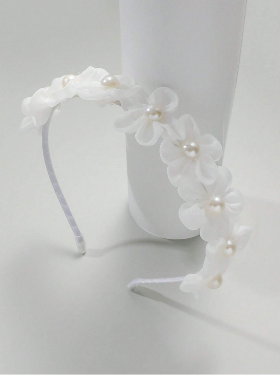 hårband för flickor, vitt hårband, elegant hårband, festligt hårband, dop accessoarer, bröllopsaccessoarer för barn, högtidskläder för flickor, pärlhårband, blommigt hårband, barnaccessoarer