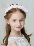 hårband för flickor, vitt hårband, festligt hårband, hårband med blommor och pärlor, dopaccessoar, bröllopshårband, hårband till högtider, barnhårband, elastiskt hårband för flickor