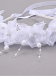 hårband för flickor, vitt hårband, festligt hårband, hårband med blommor och pärlor, dopaccessoar, bröllopshårband, hårband till högtider, barnhårband, elastiskt hårband för flickor