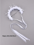 hårband för flickor, vitt hårband, festligt hårband, hårband med blommor och pärlor, dopaccessoar, bröllopshårband, hårband till högtider, barnhårband, elastiskt hårband för flickor