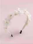 hårband för flickor, gräddfärgat hårband, håraccessoarer barn, festligt hårband, blommigt hårband, pärlor hårband, dop accessoarer, bröllopsaccessoarer barn, högtidstillbehör flickor