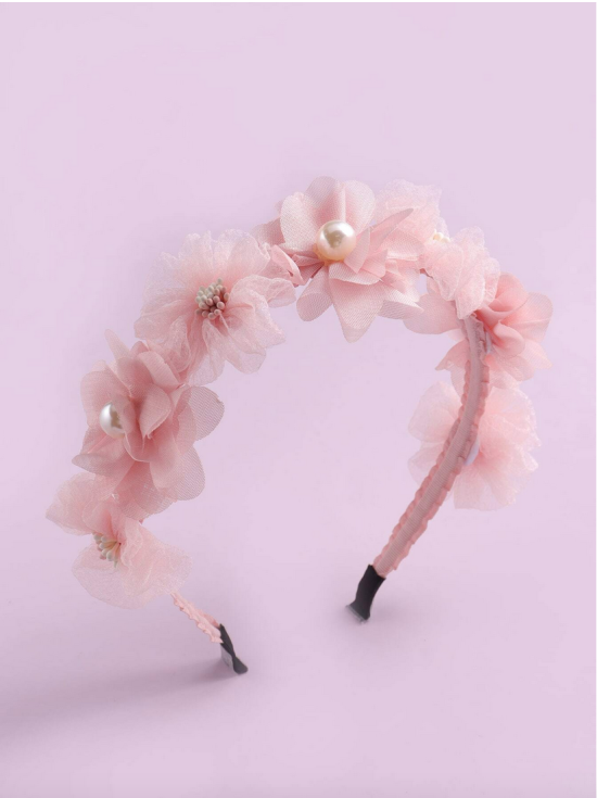 hårband för flickor, rosa hårband, festligt hårband, blommigt hårband, pärlor hårband, accessoar för bröllop, dop hårband, barnaccessoarer, flicka festkläder, hårband för högtider