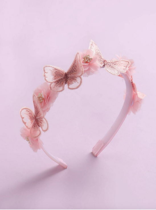 hårband för flickor, rosa hårband, festligt hårband, accessoar för dop, bröllopsaccessoar för barn, hårband med blommor, fjärilshårband, flickaccessoarer, festaccessoarer barn