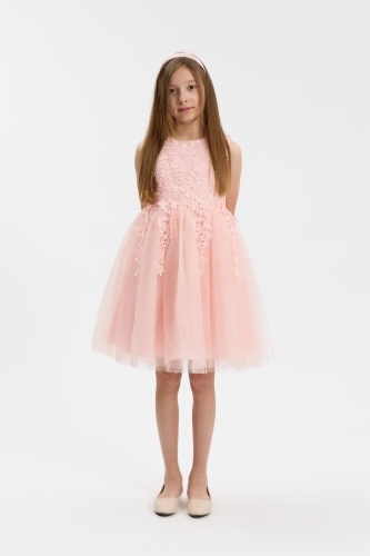 Evelina ljusrosa spetsklänning med tyll för flicka
