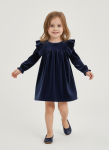 Marinblå sammetklänning Idalia för liten flicka framifrån
