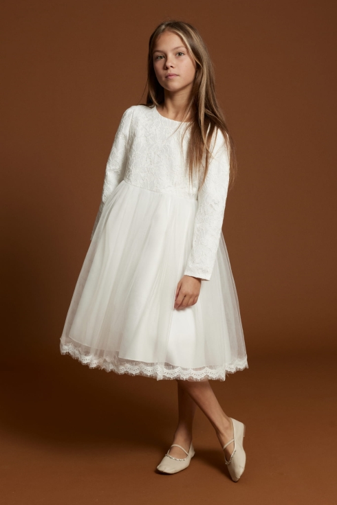 festklänning barn, gräddvit klänning flicka, spetsklänning, brudnäbb, tyllklänning, finkläder barn, långärmad klänning