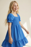 festklänning barn, himmelsblå klänning flicka, klänning med puffärmar, finkläder barn, sommarklänning barn, bröllopskläder barn, zoyafashion, barnkläder fest