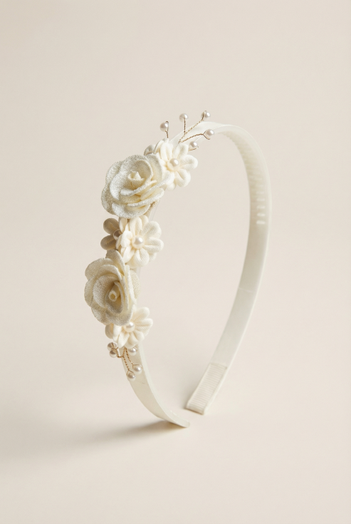 hårband flicka, blomsterkrans barn, håraccessoarer barn bröllop, gräddvitt hårband, hårpynt dop, festfina barnkläder, hårband blommor