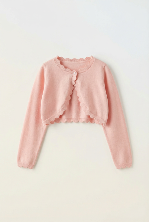 barnbolero, flickbolero, ljusrosa bolero, barnkläder för speciella tillfällen, dekorativa barnkläder, bolero till festklänning, högkvalitativa barnkläder