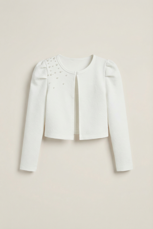 Barnbolero, Giorgia, Pärlbolero, Elegant barnklädsel, Formella tillfällen för barn, Vår- och sommarkläder för barn, Barnkläder med pärlor, Komfort och stil för barn