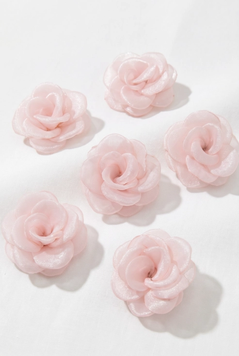 set med 6 rosa hårspännen av organza för flickor, flickhårspännen ZOYA Fashion, festliga hårspännen, set hårspännen av organza, svenska barnkläder, ZOYA Fashion Sverige