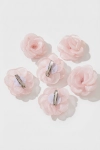 set med 6 rosa hårspännen av organza för flickor bakifrån, flickhårspännen detalj, set hårspännen av organza, kvalitetsutförande