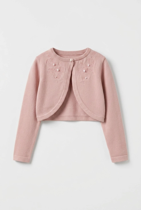 barnens bolerojacka ada i rosa färg, flickbolero ZOYA Fashion, bolerojacka för konfirmation, festlig bolerojacka för flicka, svenska barnkläder, ZOYA Fashion Sverige