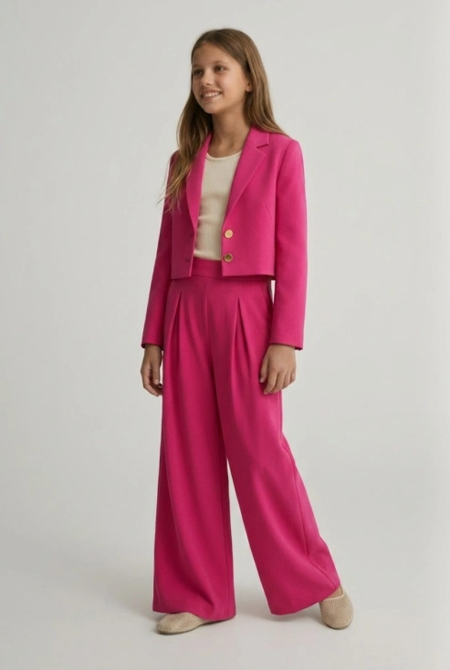 festlig flickkostym emi i fuchsia färg, flickkostym ZOYA Fashion, kostym för konfirmation, festlig kostym för flicka, svenska barnkläder, ZOYA Fashion Sverige