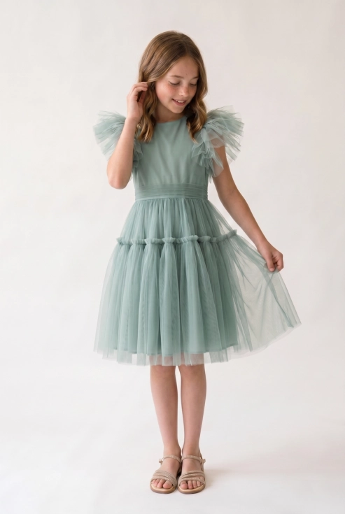 mintgrön tyllklänning Paola, grön flickklänning, tyllklänning för flicka, festklänning barn, midsommarklänning, ZOYA Fashion