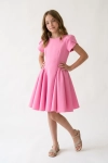 rosa klänning Rumi, tulpanärmar klänning för flicka, veckad festklänning barn, kalasklänning rosa, ZOYA Fashion